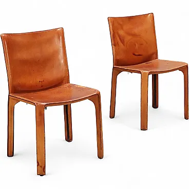 Pair of Cab 412 cognac color chairs, 20th century