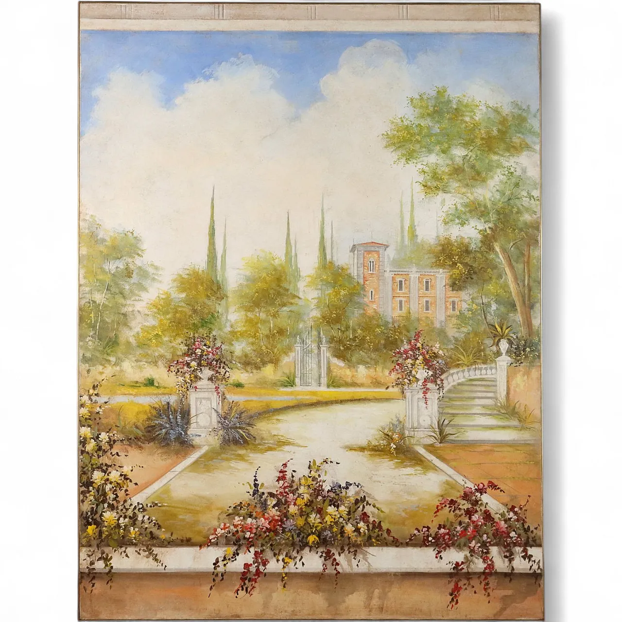 Painted Villa with Garden, mixed media on canvas, 20th century 11