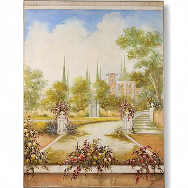 Painted Villa with Garden, mixed media on canvas, 20th century