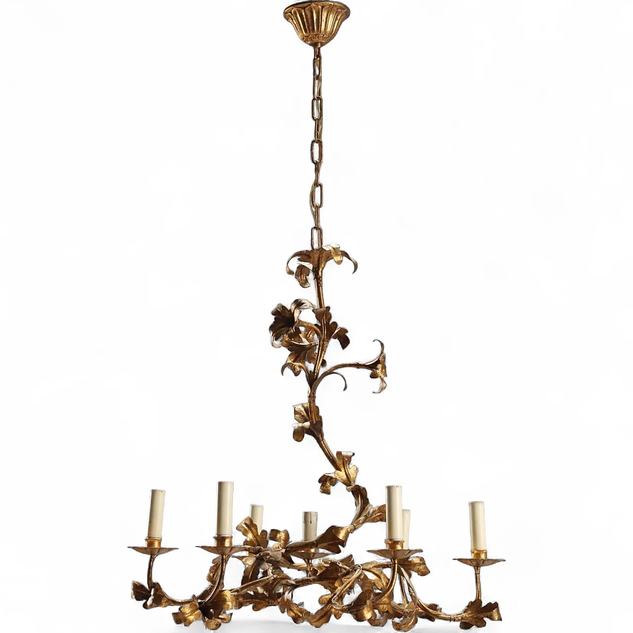 Chandelier in golden iron and sheet metal, 20th century 8