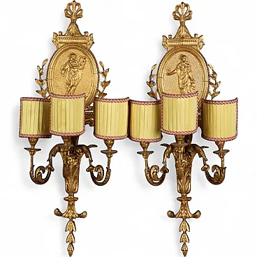 Pair of appliques in gilded wood, iron and pastille, 19th century