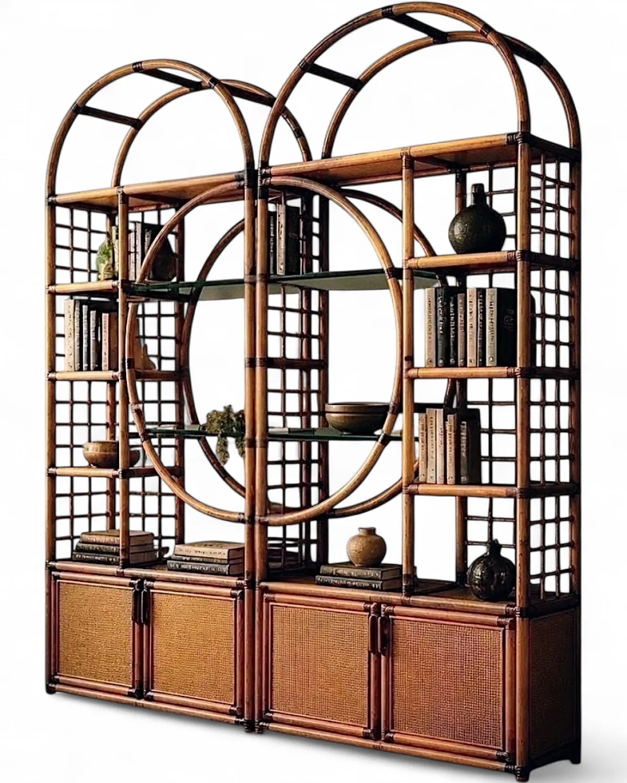 Bamboo and smoked glass bookcase, 1970s 27