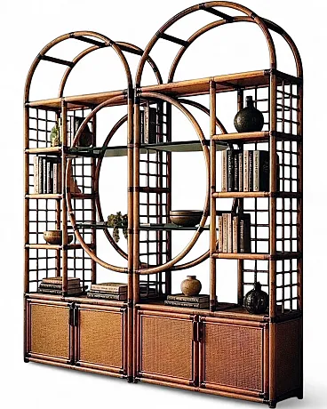 Bamboo and smoked glass bookcase, 1970s