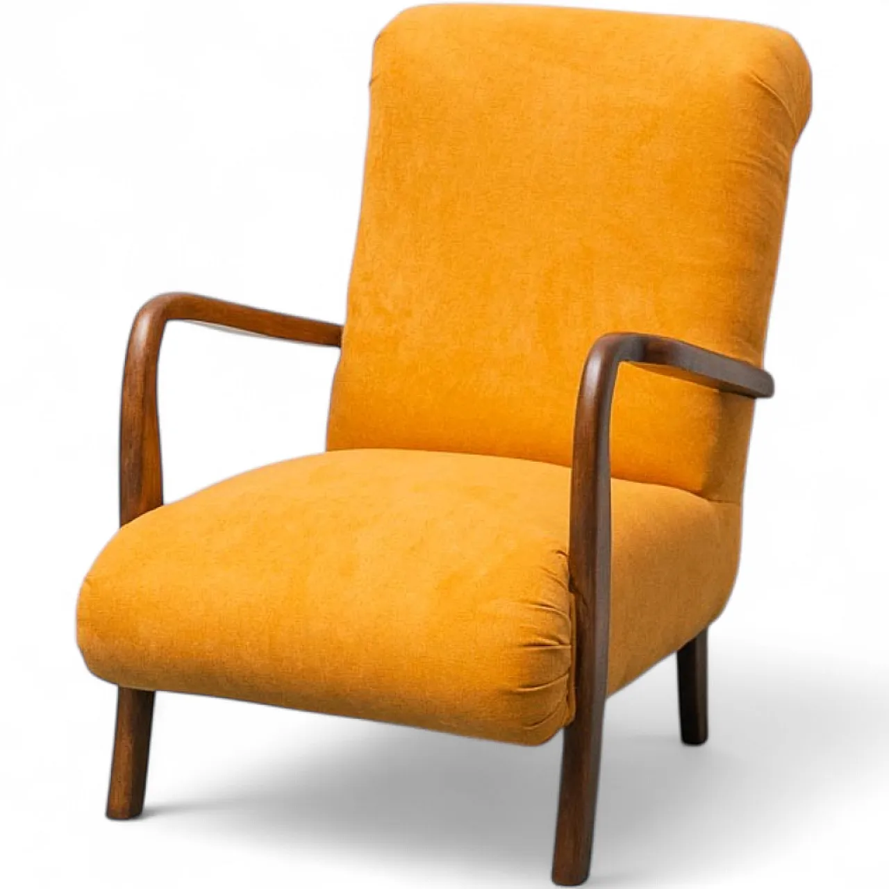 Armchair in wood and orange fabric, 1960s 13