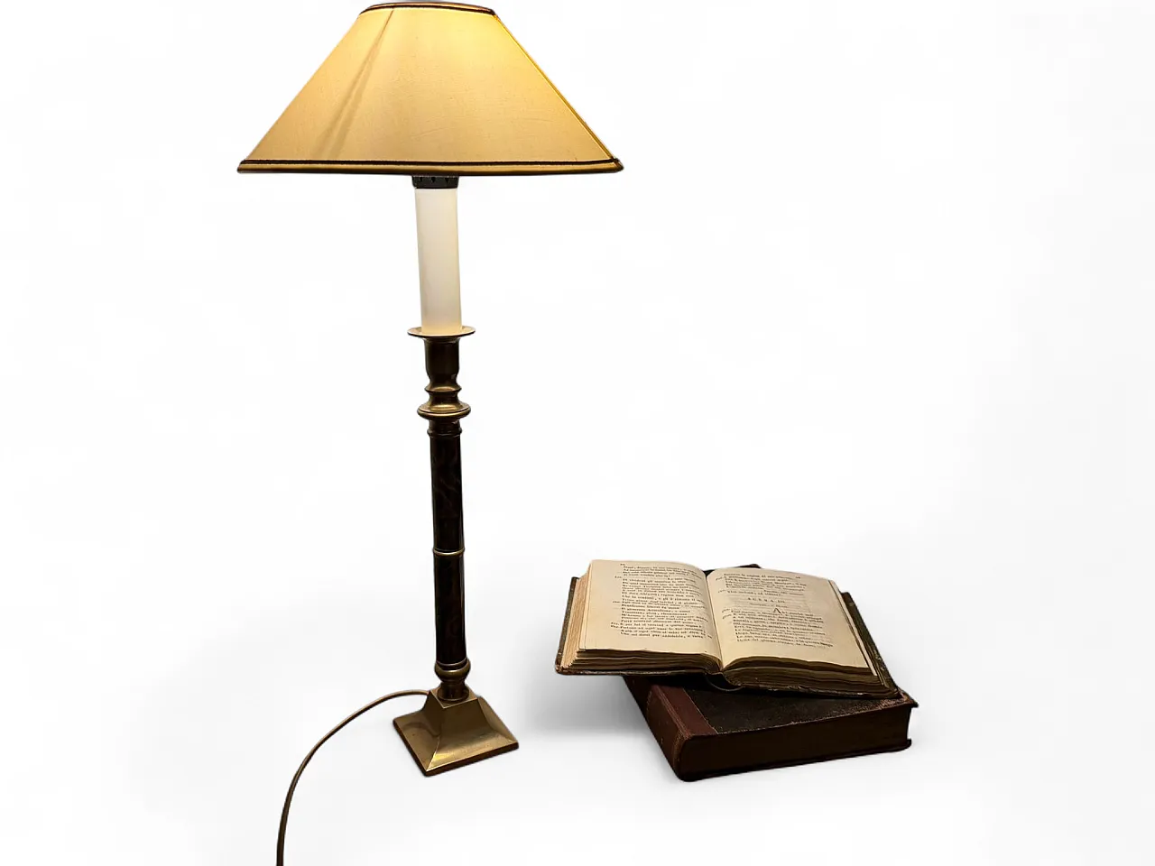 Column table lamp in brass and warm tones, 1930s 7