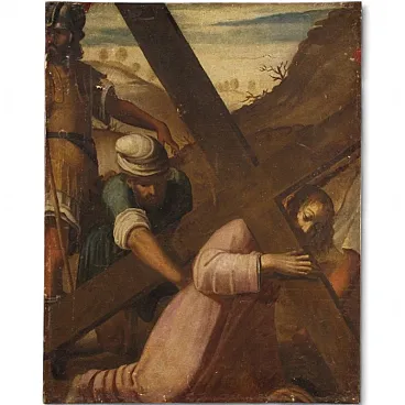 Via Crucis Salita al Calvario, olio su tela, '600