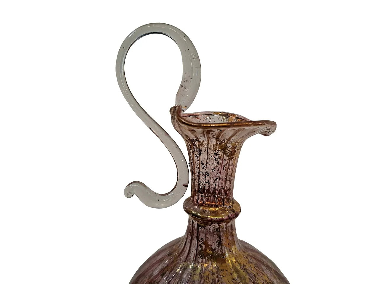 Cruet in pink Murano glass and golden decorations, 90s 3