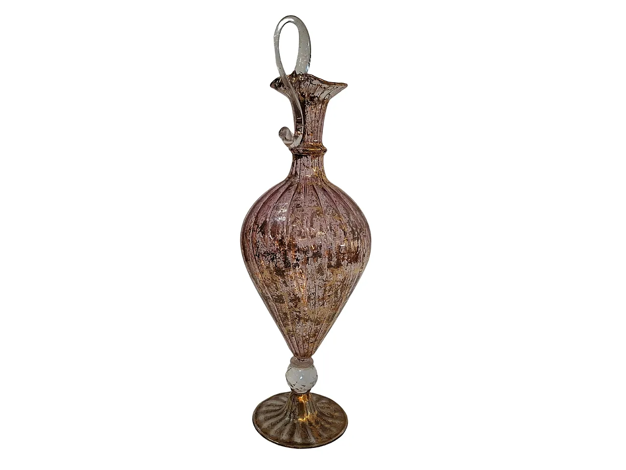 Cruet in pink Murano glass and golden decorations, 90s 9
