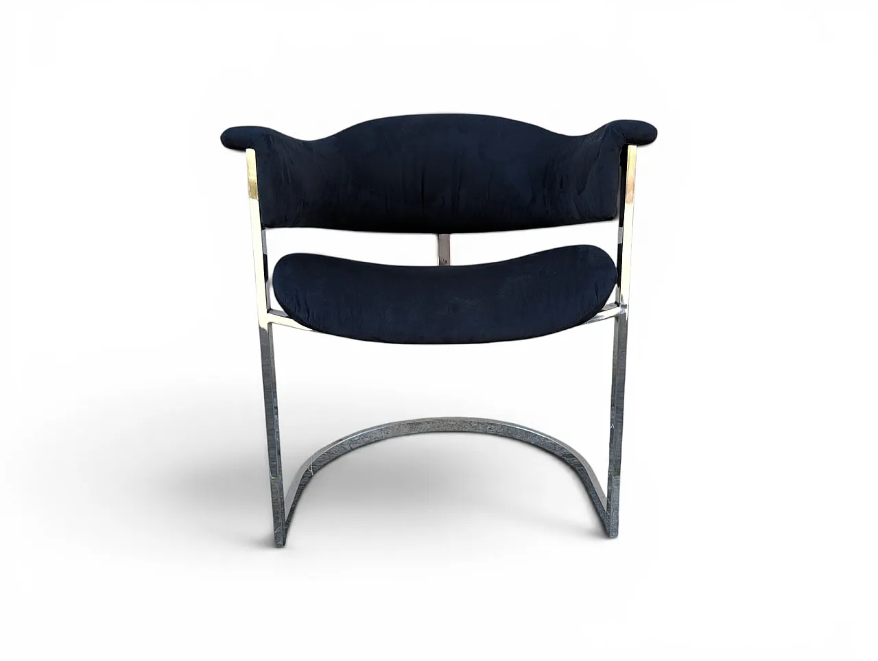 6 dining chairs in steel and black velvet, 1970s 2