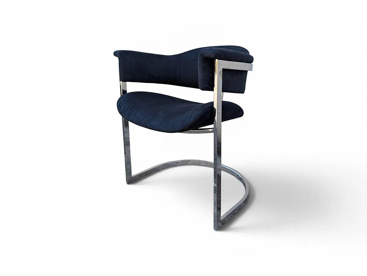 6 dining chairs in steel and black velvet, 1970s 3