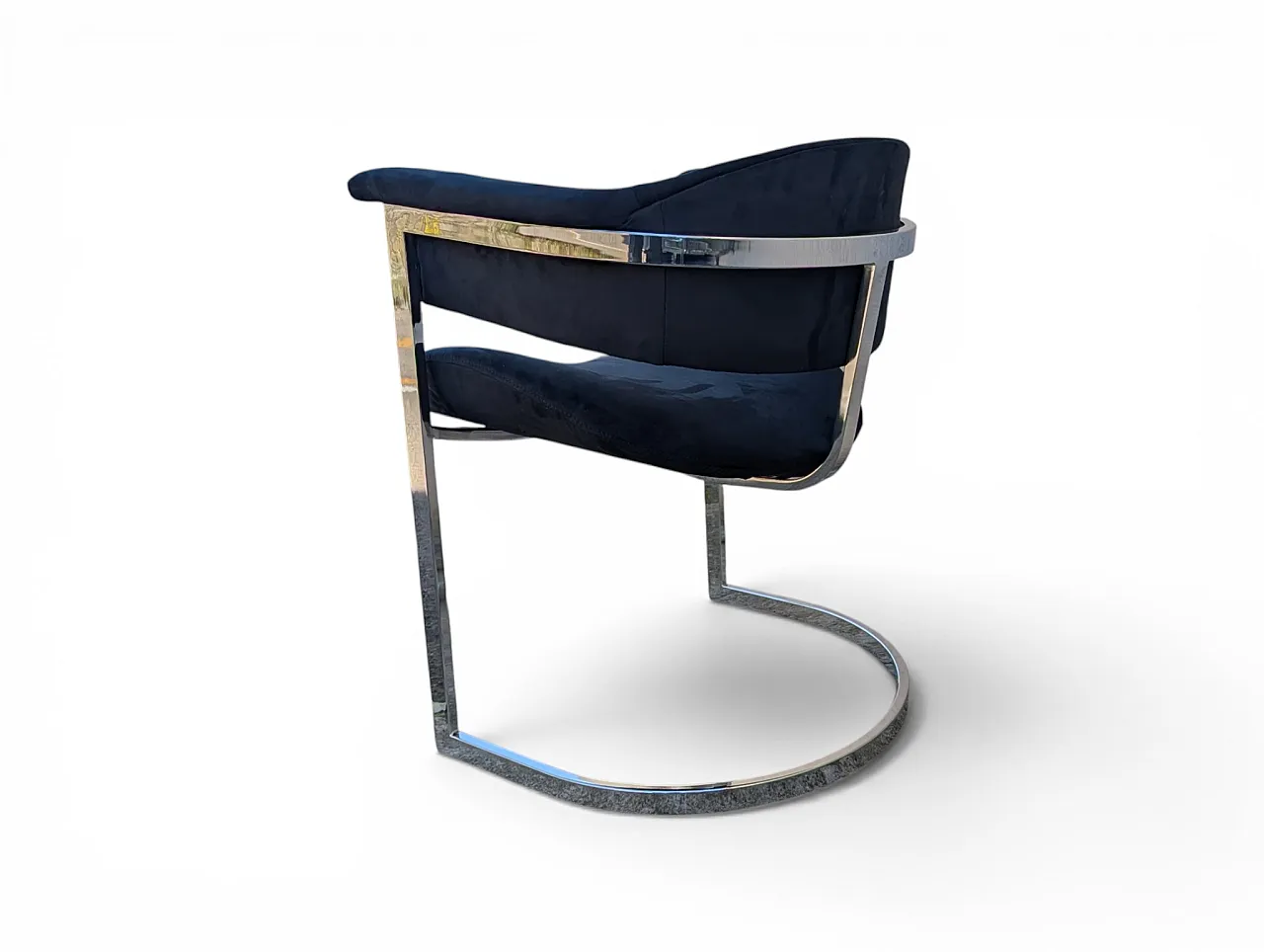 6 dining chairs in steel and black velvet, 1970s 4