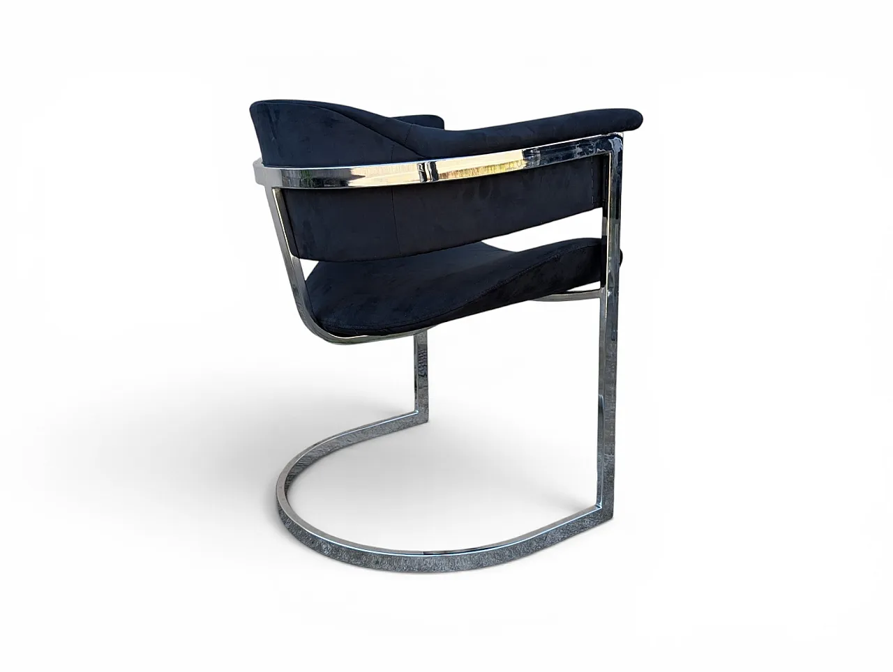 6 dining chairs in steel and black velvet, 1970s 6