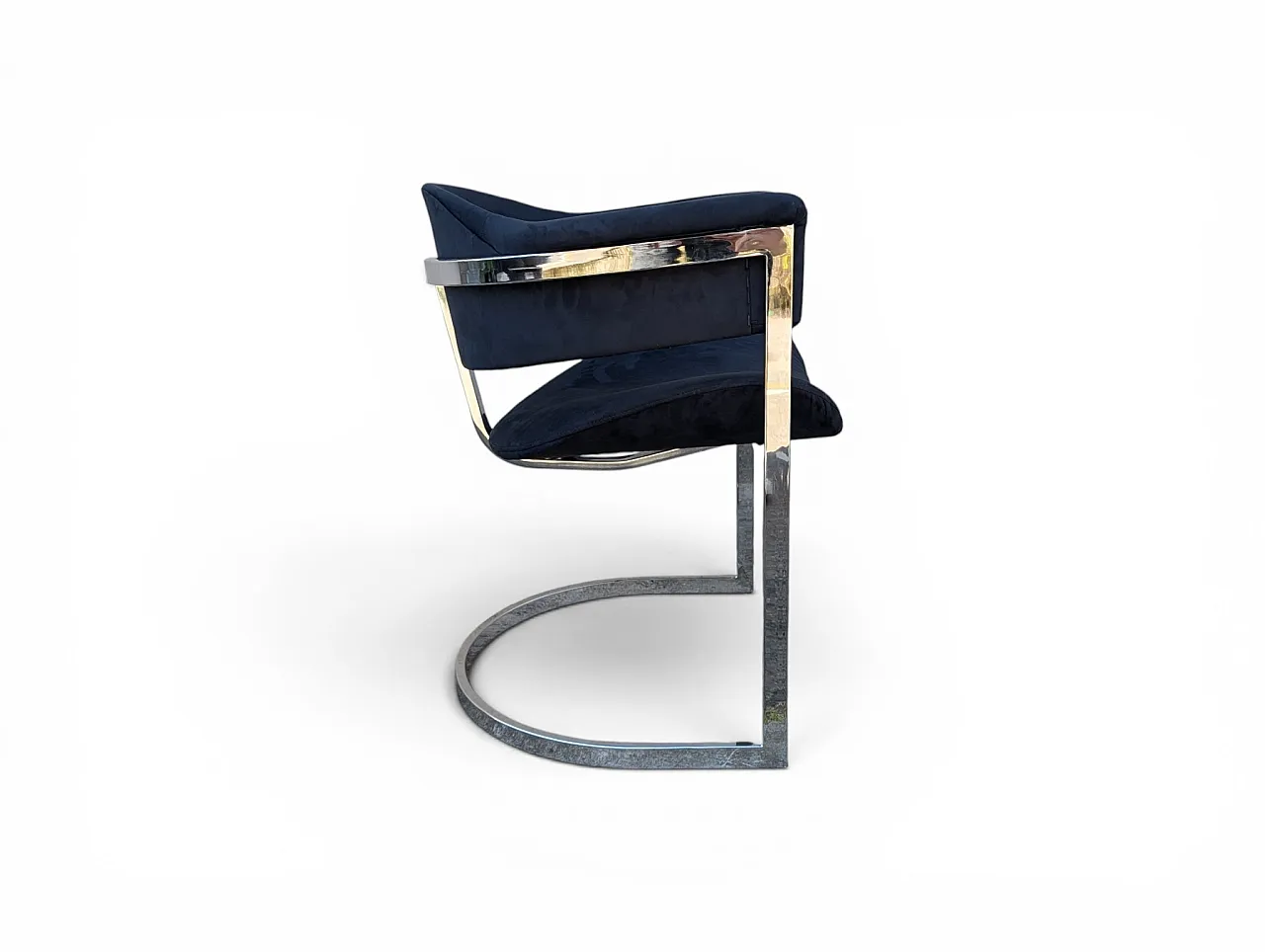 6 dining chairs in steel and black velvet, 1970s 7