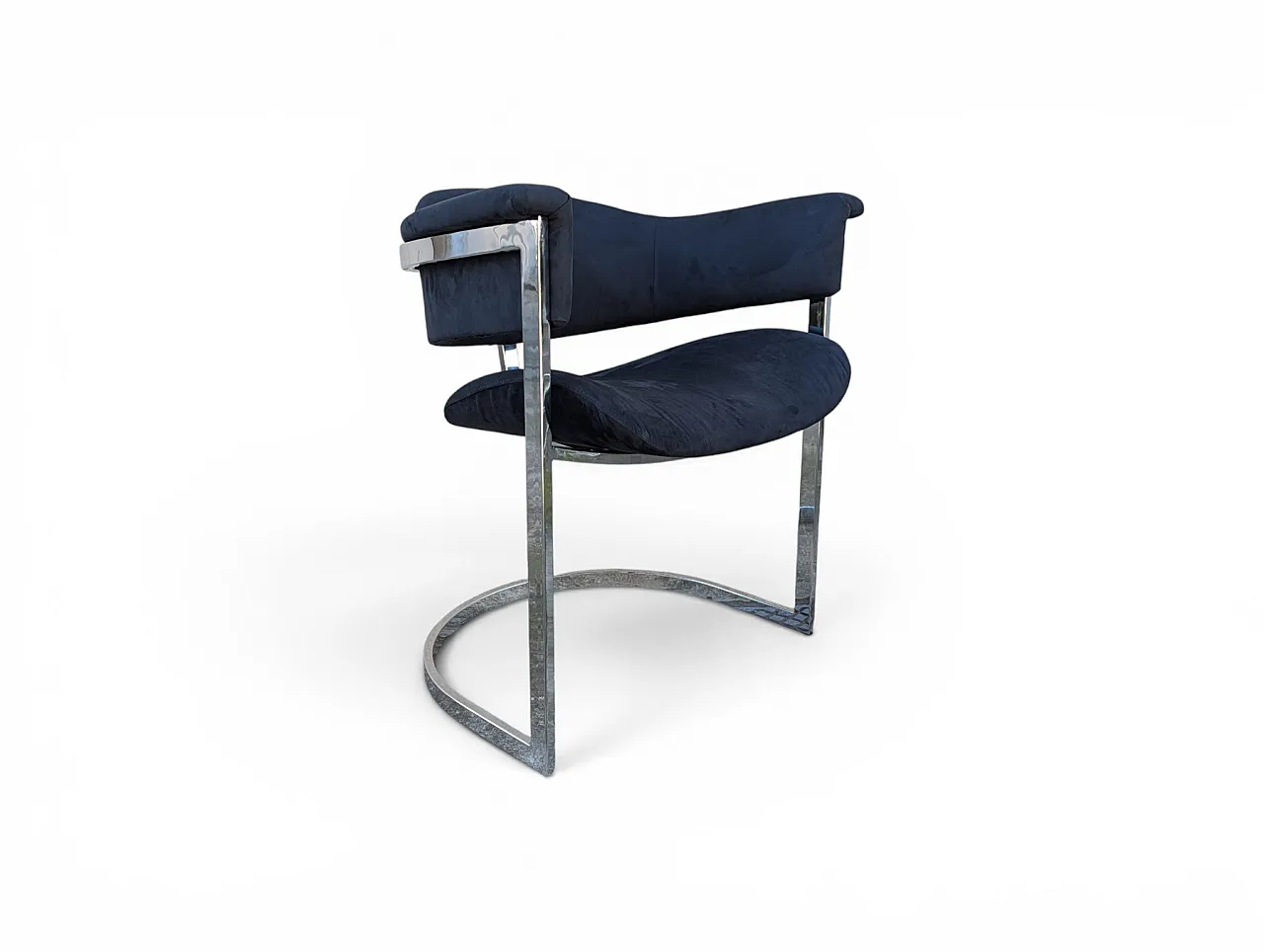 6 dining chairs in steel and black velvet, 1970s 8