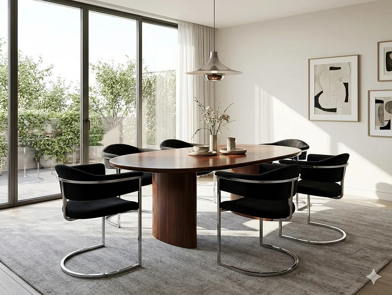 6 dining chairs in steel and black velvet, 1970s 12