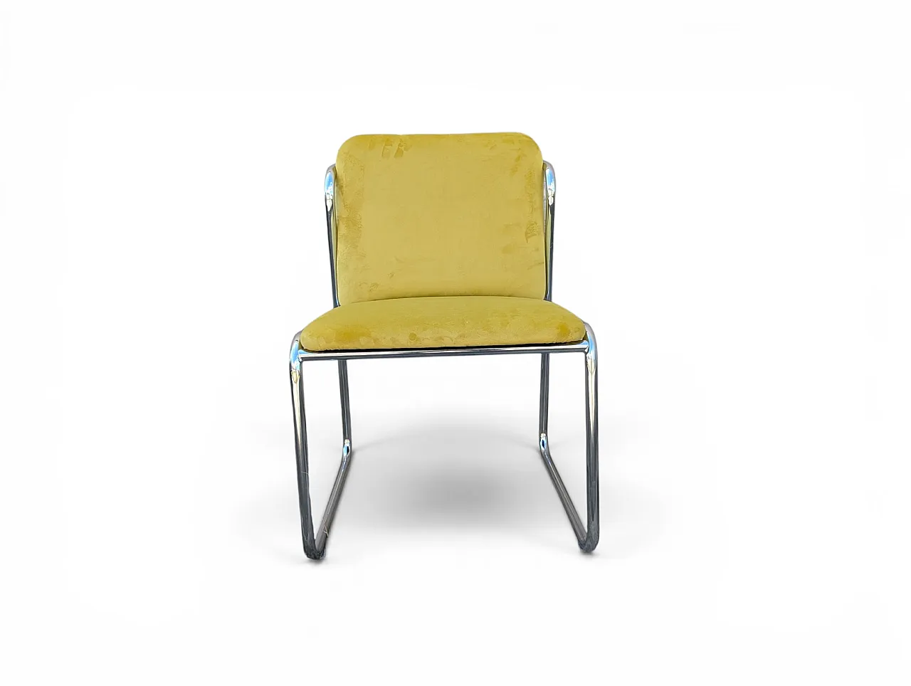 8 steel chairs with yellow velvet, 1970s 5