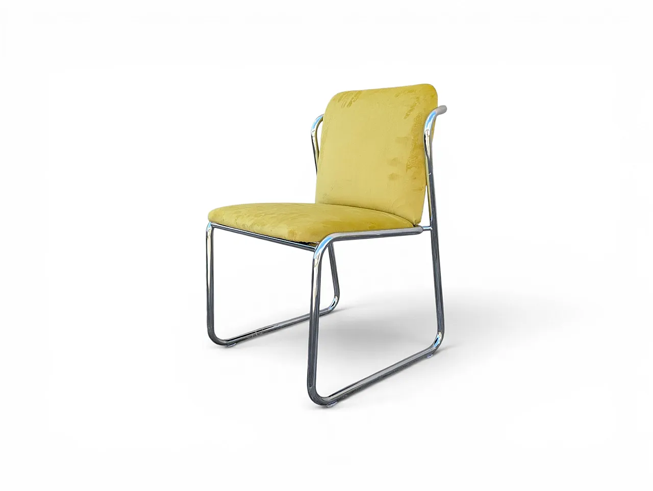 8 steel chairs with yellow velvet, 1970s 6