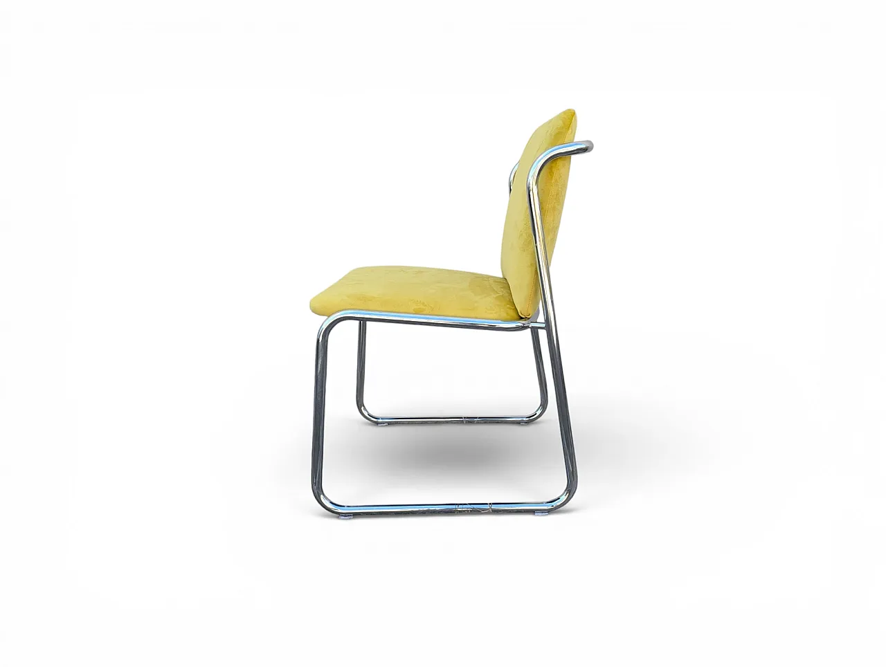 8 steel chairs with yellow velvet, 1970s 7