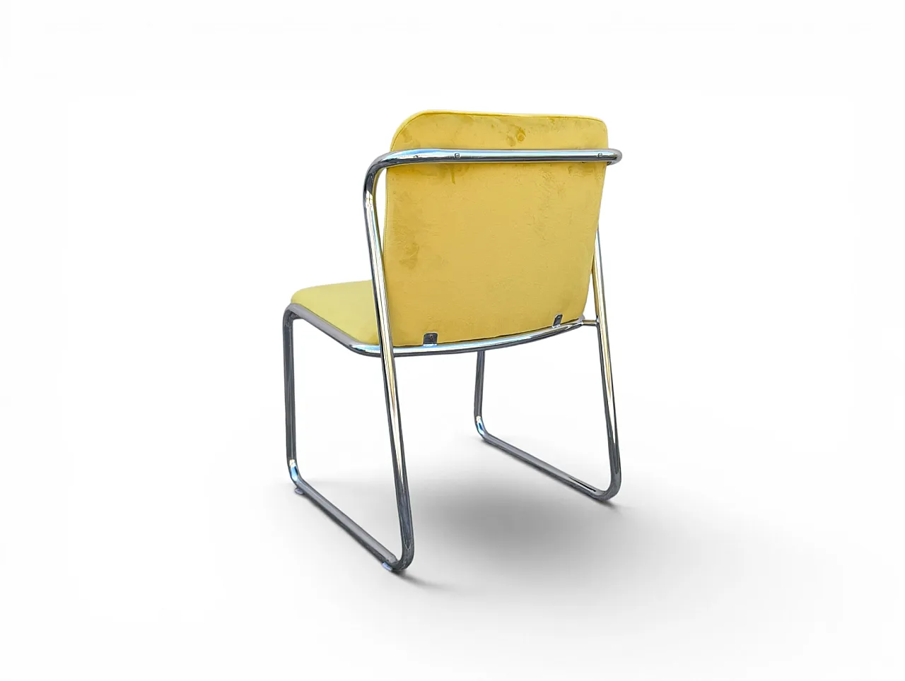 8 steel chairs with yellow velvet, 1970s 8
