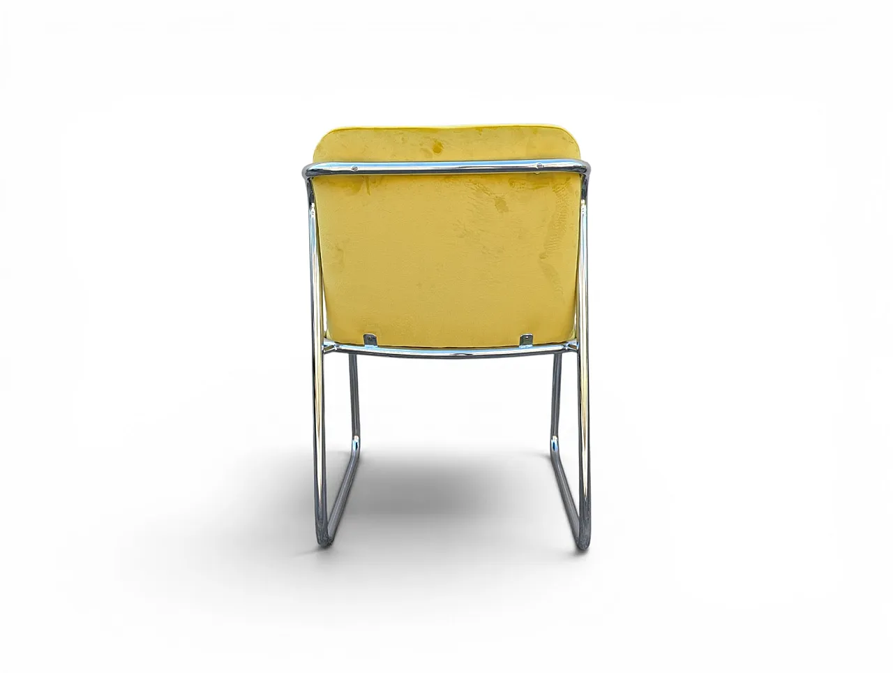 8 steel chairs with yellow velvet, 1970s 9