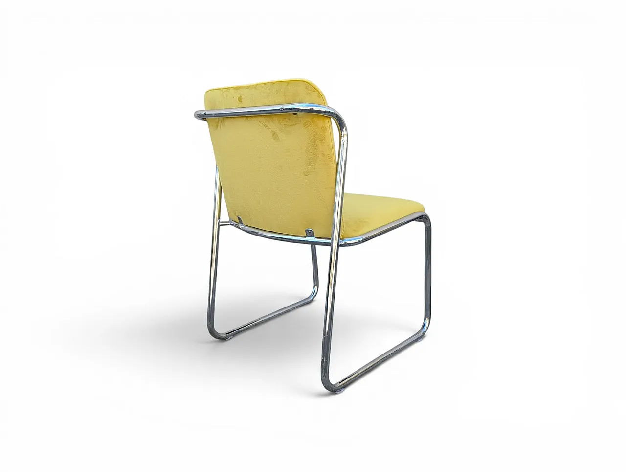 8 steel chairs with yellow velvet, 1970s 10