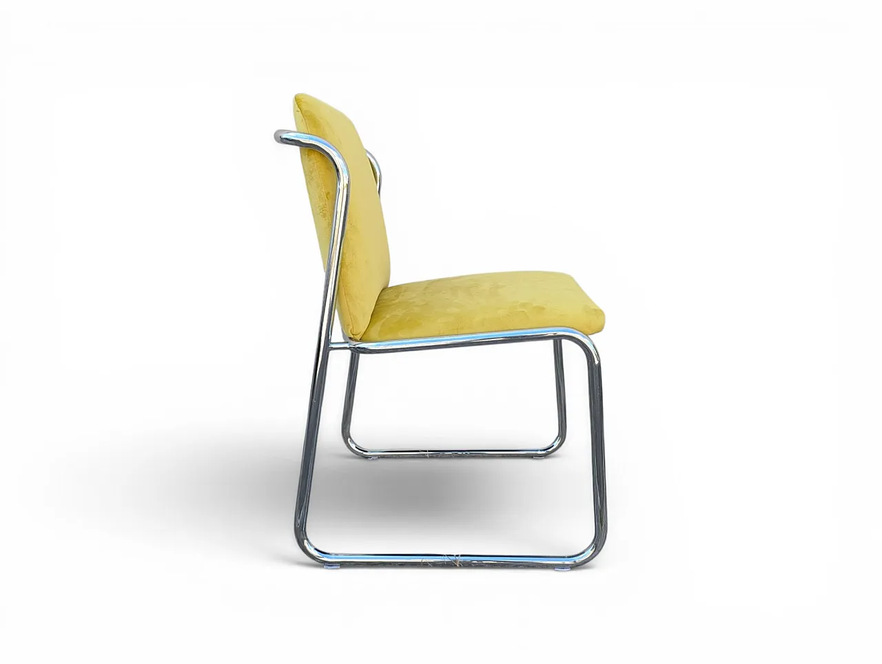 8 steel chairs with yellow velvet, 1970s 11