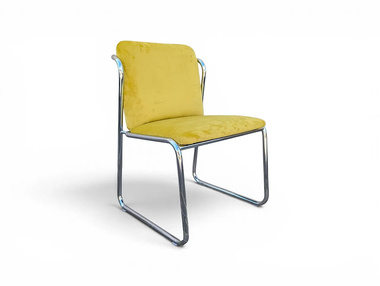 8 steel chairs with yellow velvet, 1970s 12