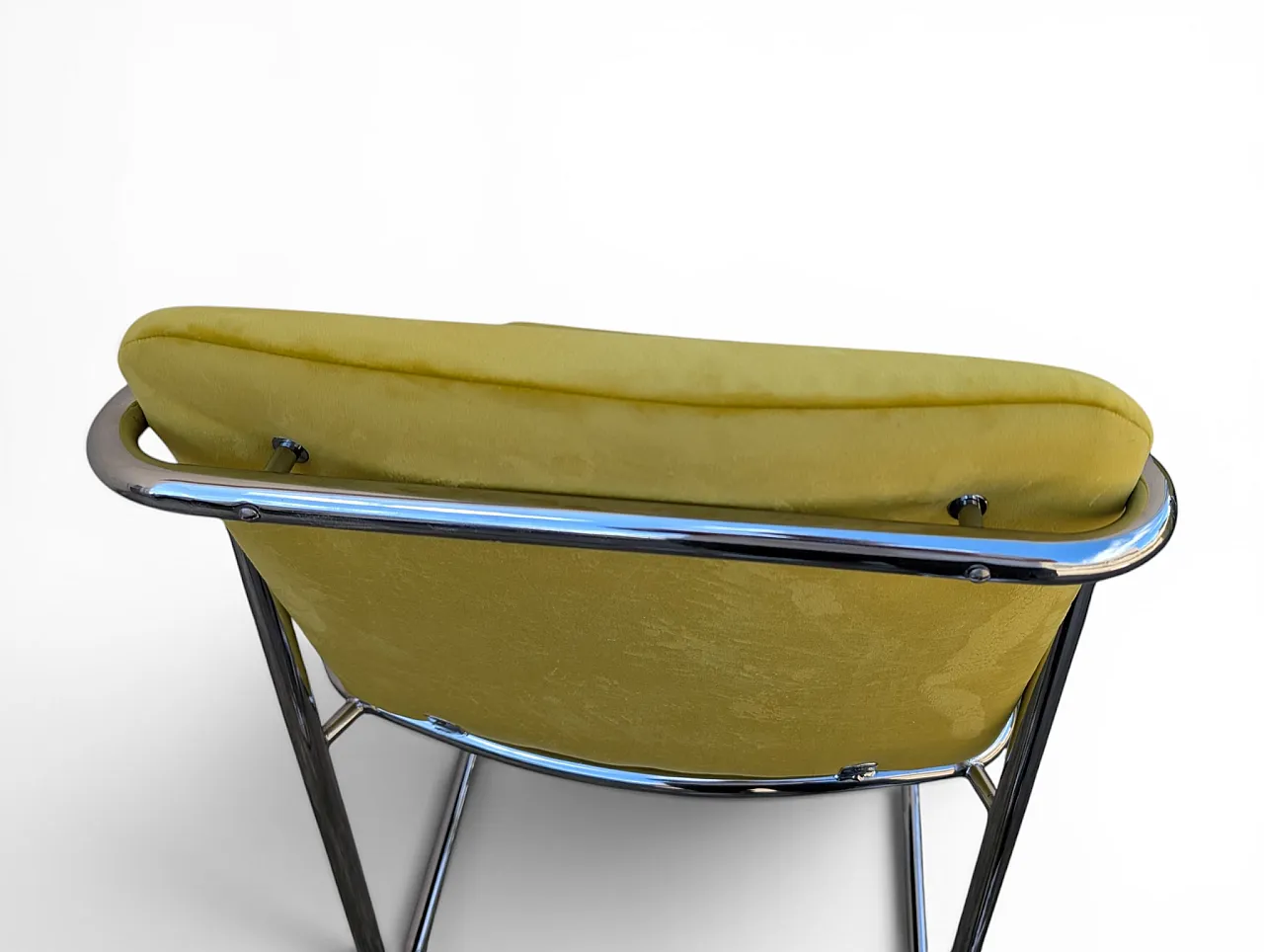 8 steel chairs with yellow velvet, 1970s 13