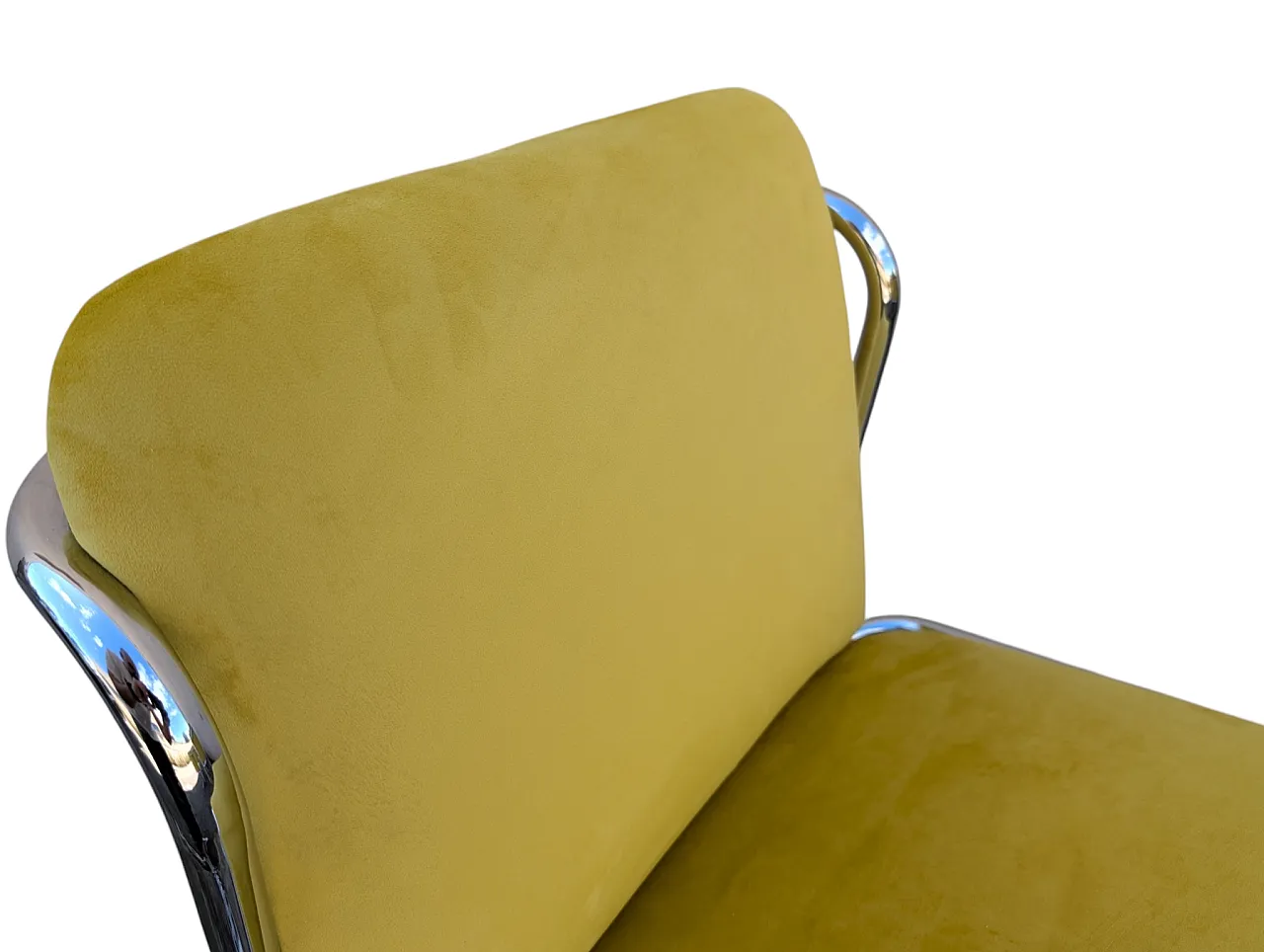 8 steel chairs with yellow velvet, 1970s 15