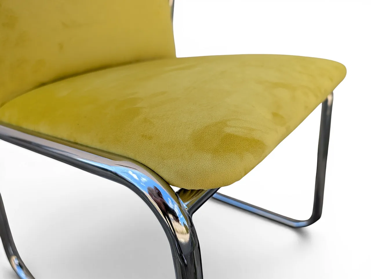 8 steel chairs with yellow velvet, 1970s 16