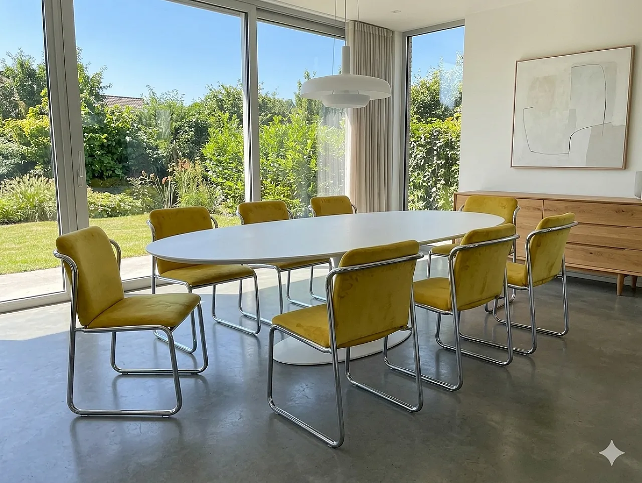 8 steel chairs with yellow velvet, 1970s 17
