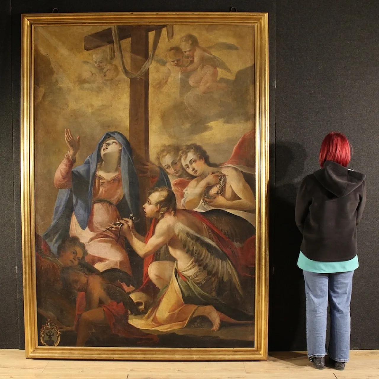 Italian painting Madonna of Sorrows with Angels, 17th century 1