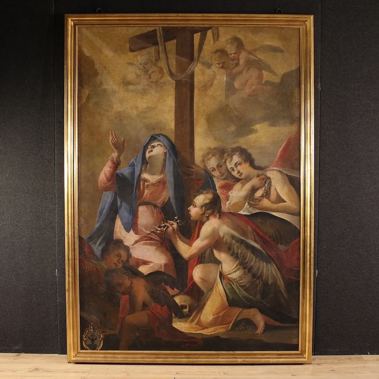 Italian painting Madonna of Sorrows with Angels, 17th century 2
