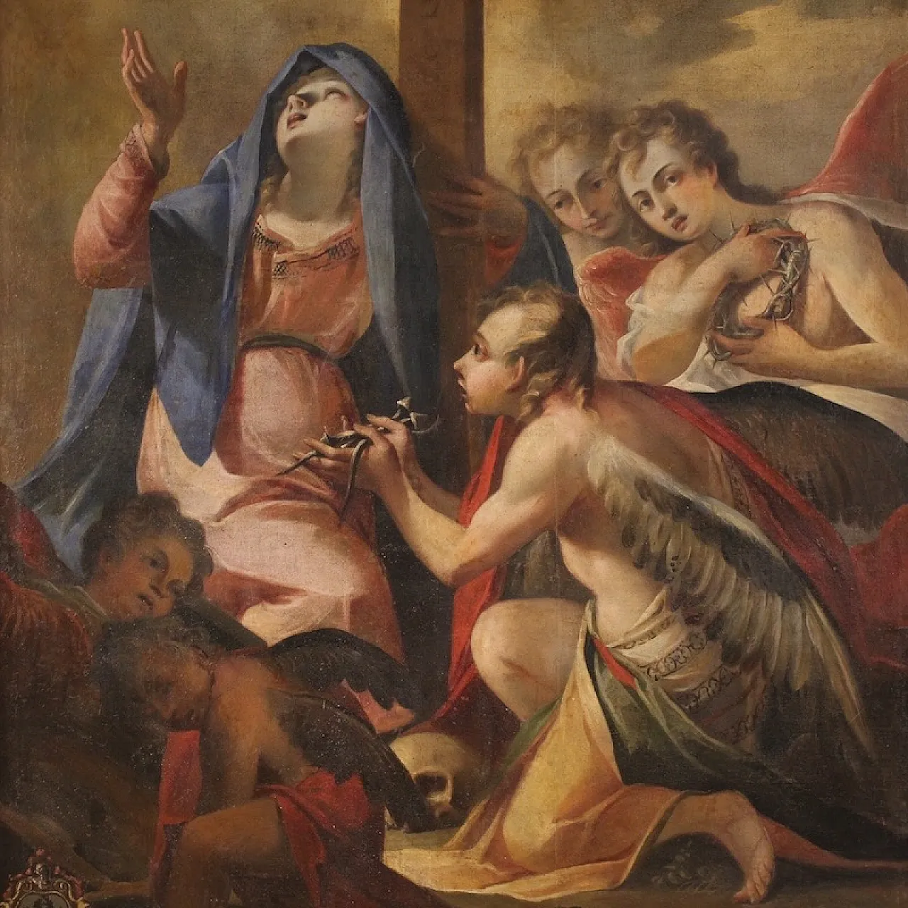 Italian painting Madonna of Sorrows with Angels, 17th century 3