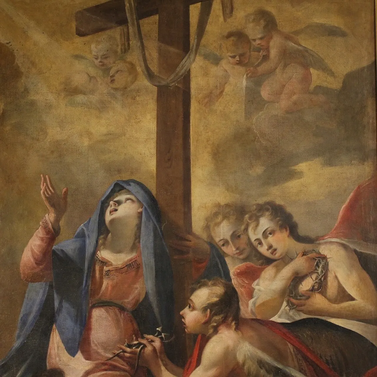 Italian painting Madonna of Sorrows with Angels, 17th century 5