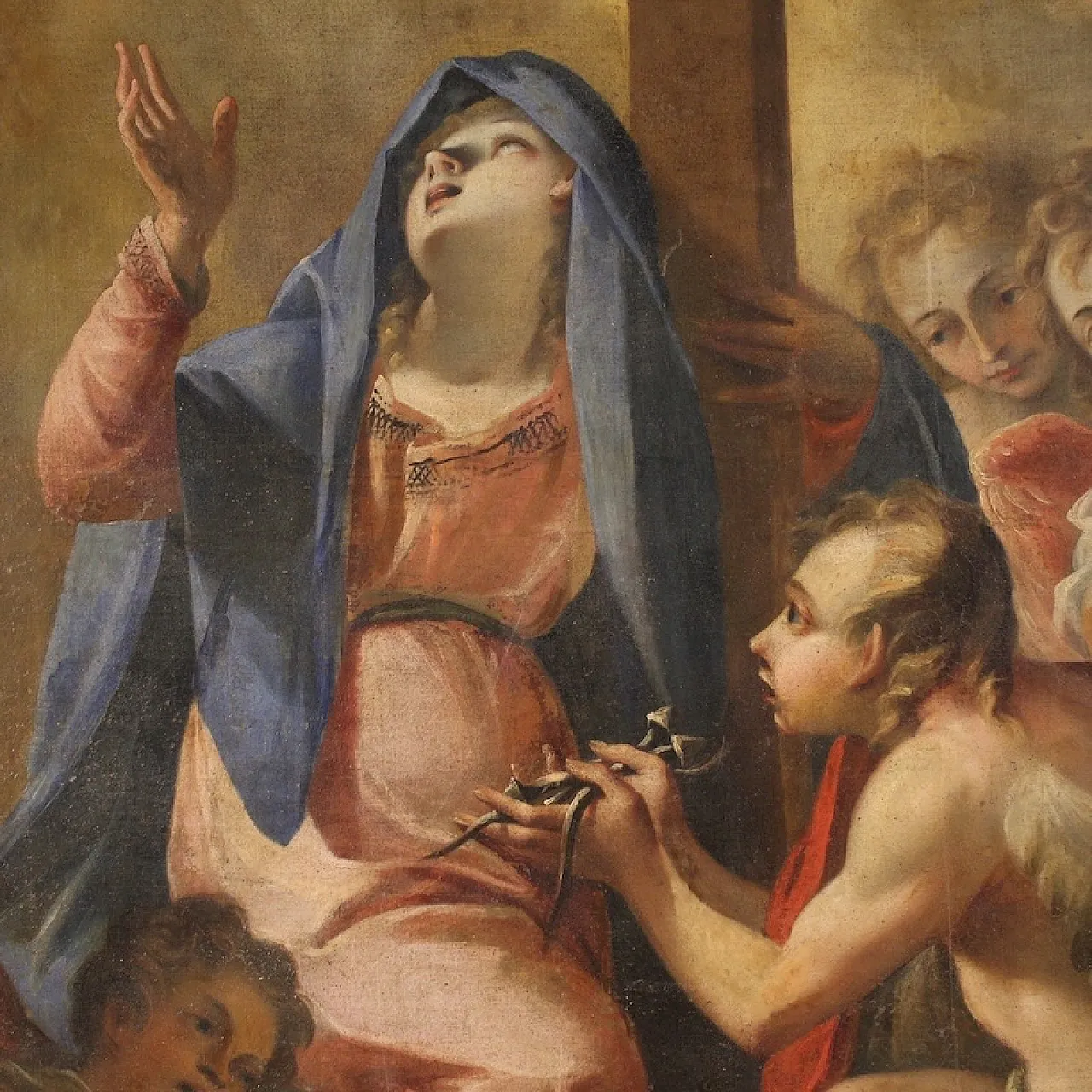 Italian painting Madonna of Sorrows with Angels, 17th century 6