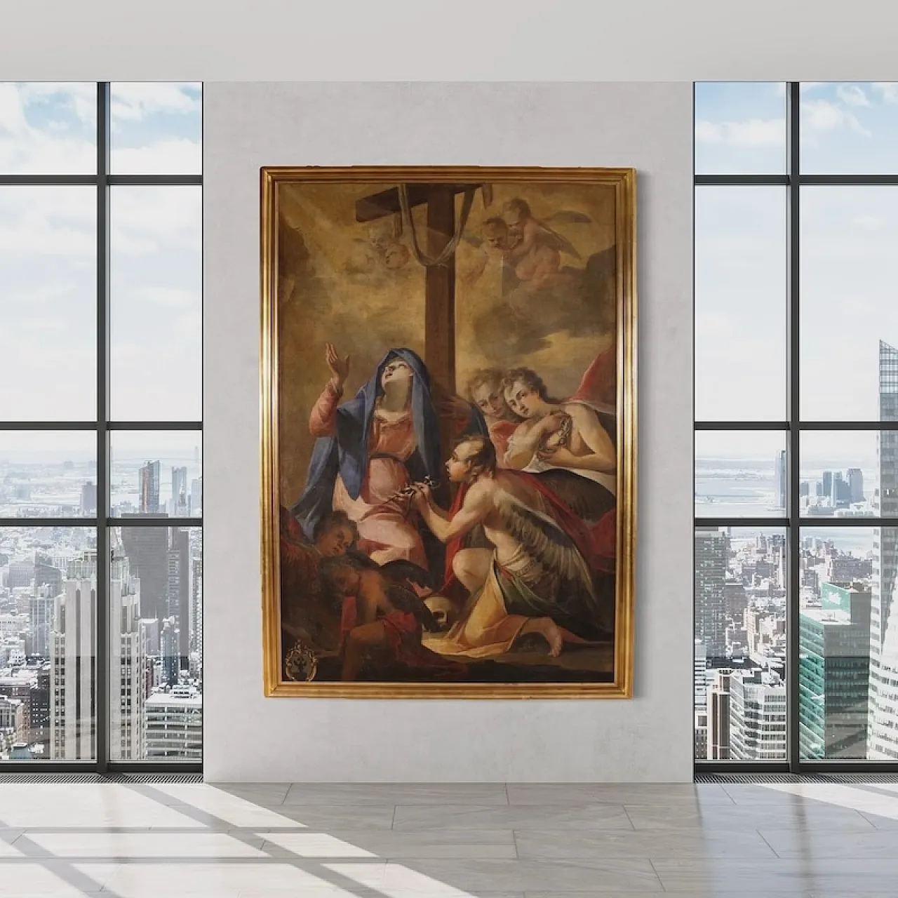 Italian painting Madonna of Sorrows with Angels, 17th century 7