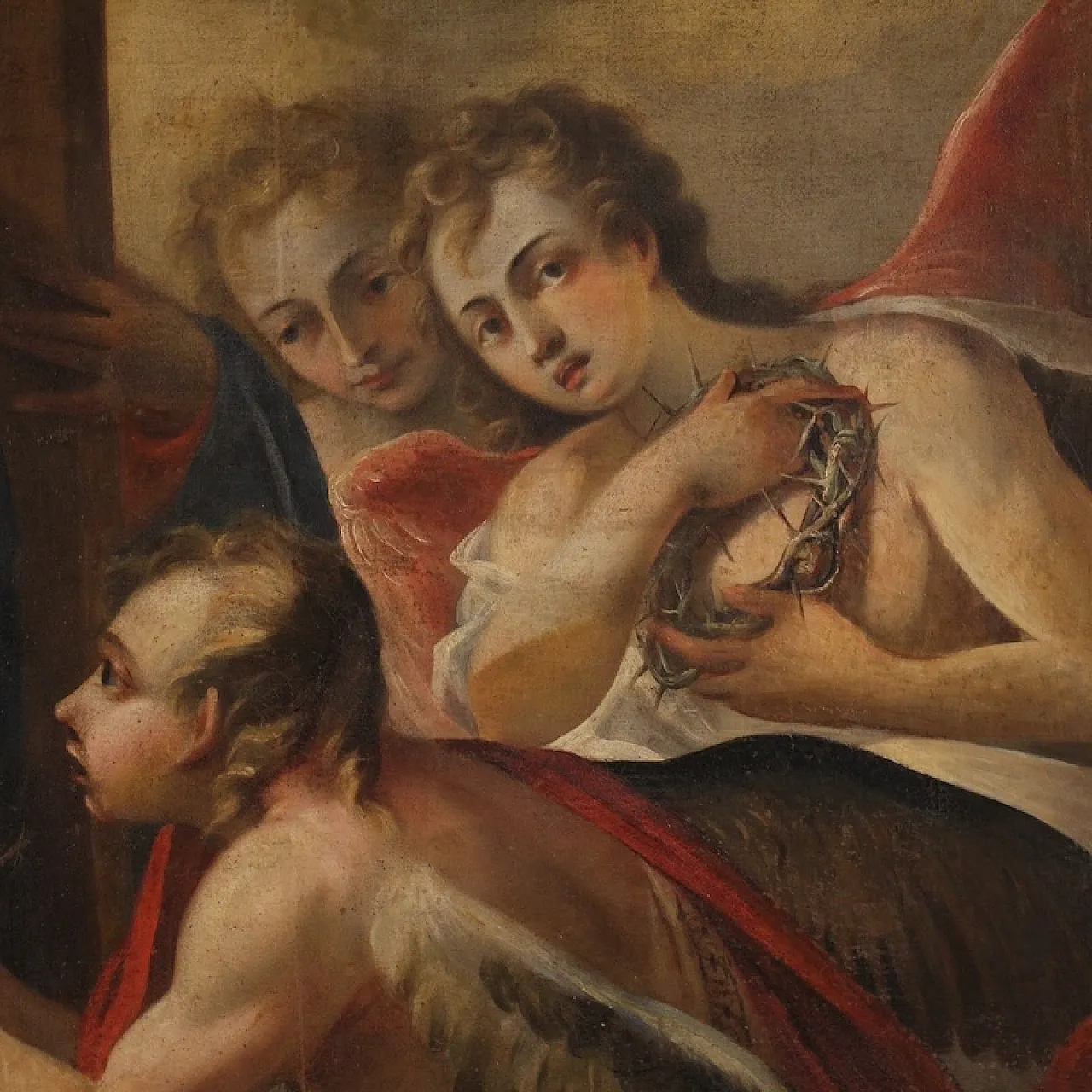 Italian painting Madonna of Sorrows with Angels, 17th century 8