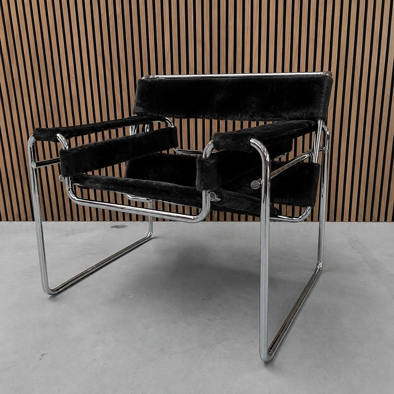 Poltrona B3 Wassilly di Knoll Studio in Cuoio e Pelo Nero, anni 2000 1