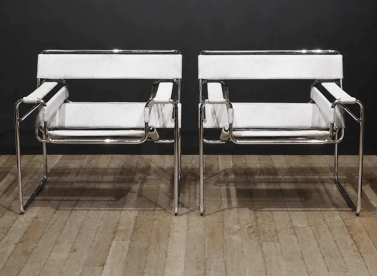 Coppia di poltrone B3 Wassilly di Knoll Studio in cuoio e  pelo, 2000 15