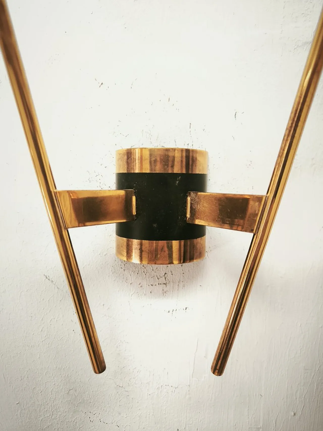 Brass wall lamp with double opal glass light, 1960s 2