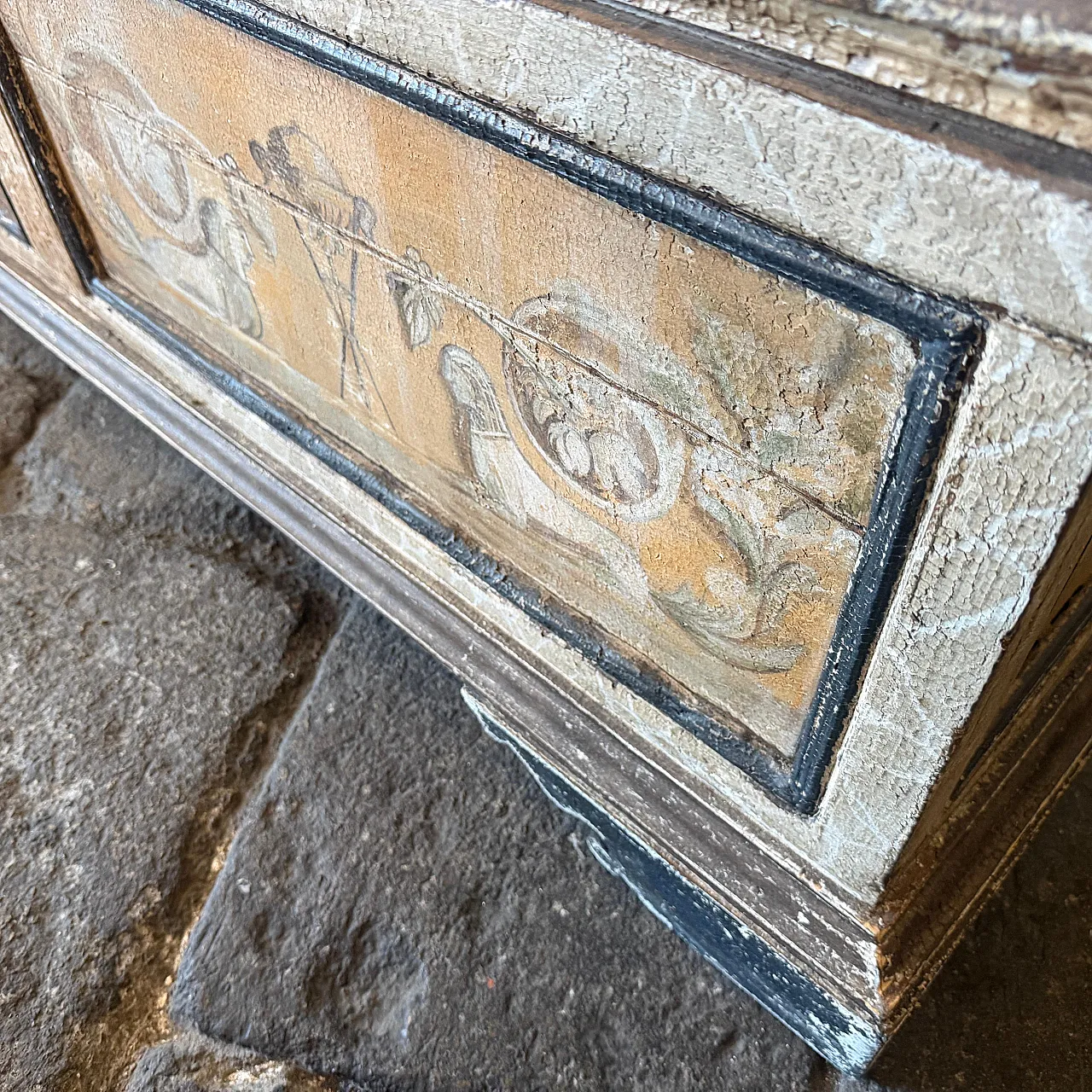 Cassapanca per coperte in legno dipinto a mano, '800 10