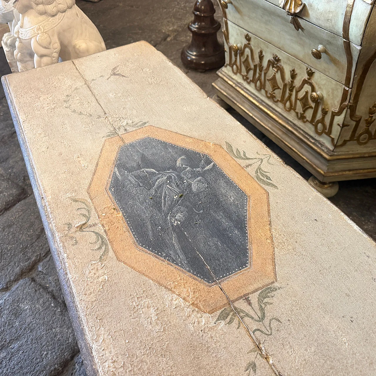 Cassapanca per coperte in legno dipinto a mano, '800 13