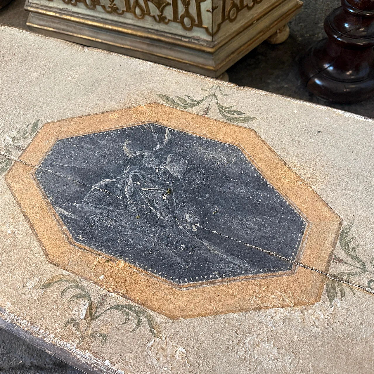 Cassapanca per coperte in legno dipinto a mano, '800 14