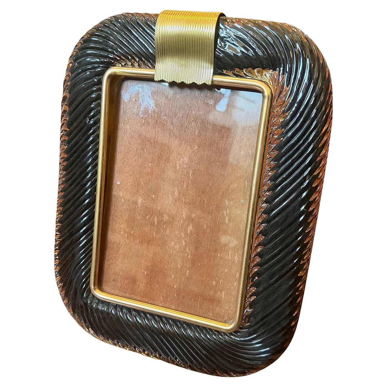 Barovier style in Murano glass and brass picture frame, 1990s 1