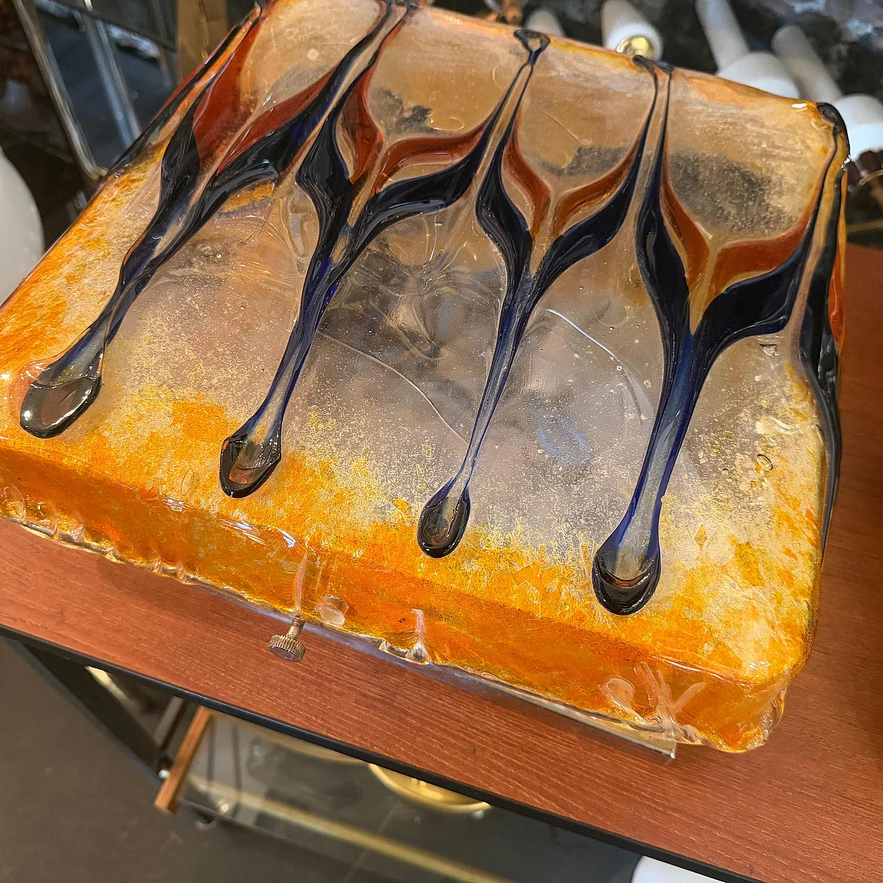 Plafoniera arancione e blu di Nason per Mazzega, anni '60 4