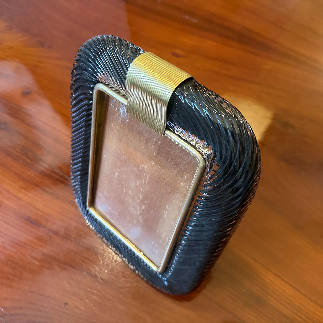 Barovier style in Murano glass and brass picture frame, 1990s 4