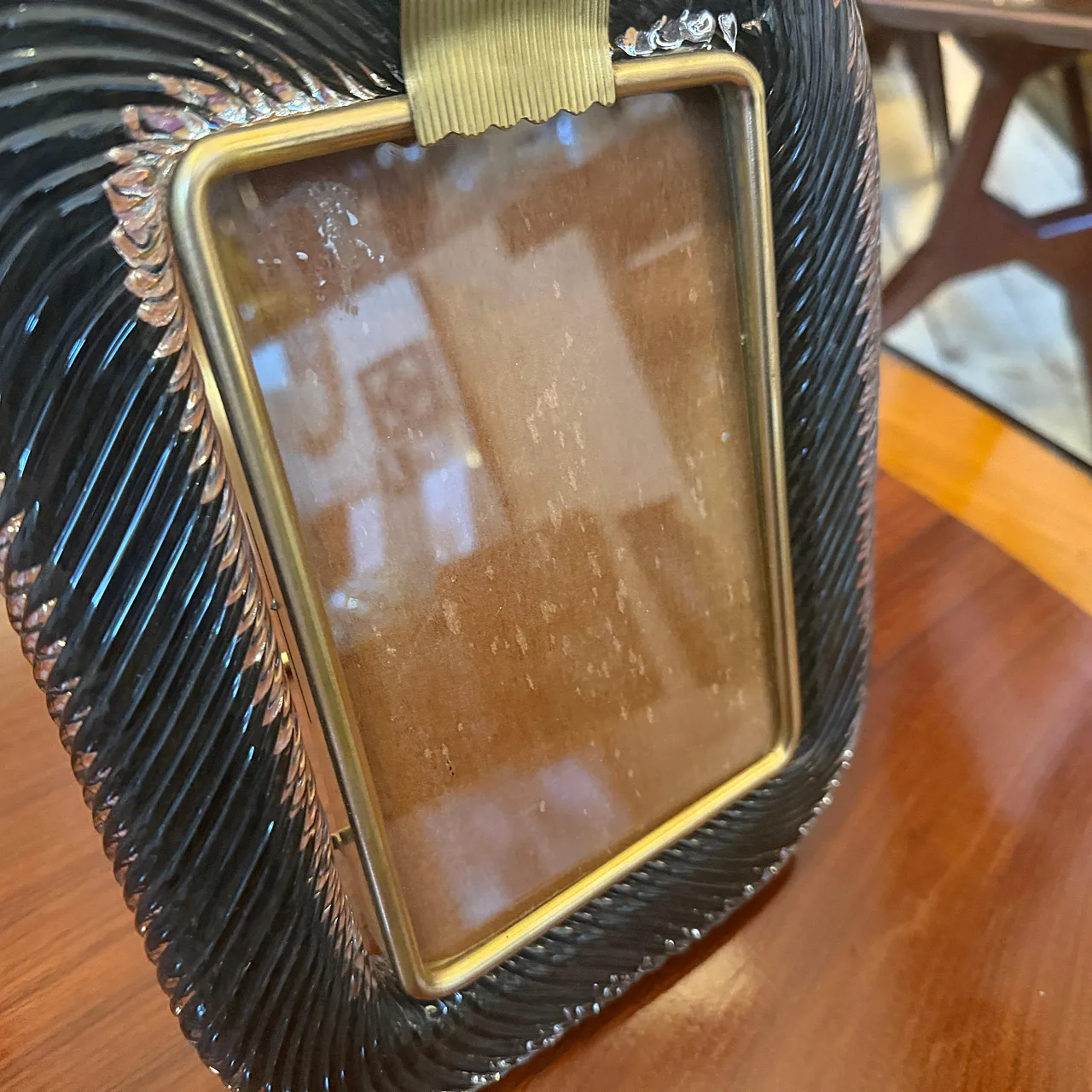 Barovier style in Murano glass and brass picture frame, 1990s 6
