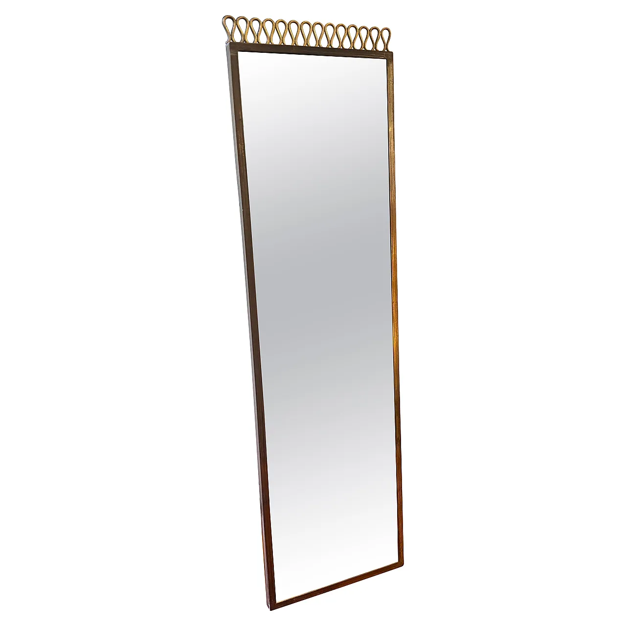 Specchio da parete in ottone Mid-Century in stile Gio Ponti, anni '50 1