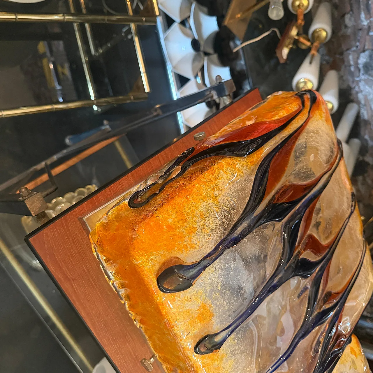 Plafoniera arancione e blu di Nason per Mazzega, anni '60 8